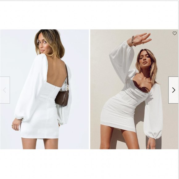 Princess Polly Dresses & Skirts - Princess Polly Size 4 Lillie Long Sleeve Balloon Sleeve Mini Dress White